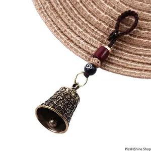 Basic Brass Bell Keychain - Engraved Mantra Charm, Handmade Woven Rope Lanyard, Fashion Accessory for Keys and Bag Hanging Decoration