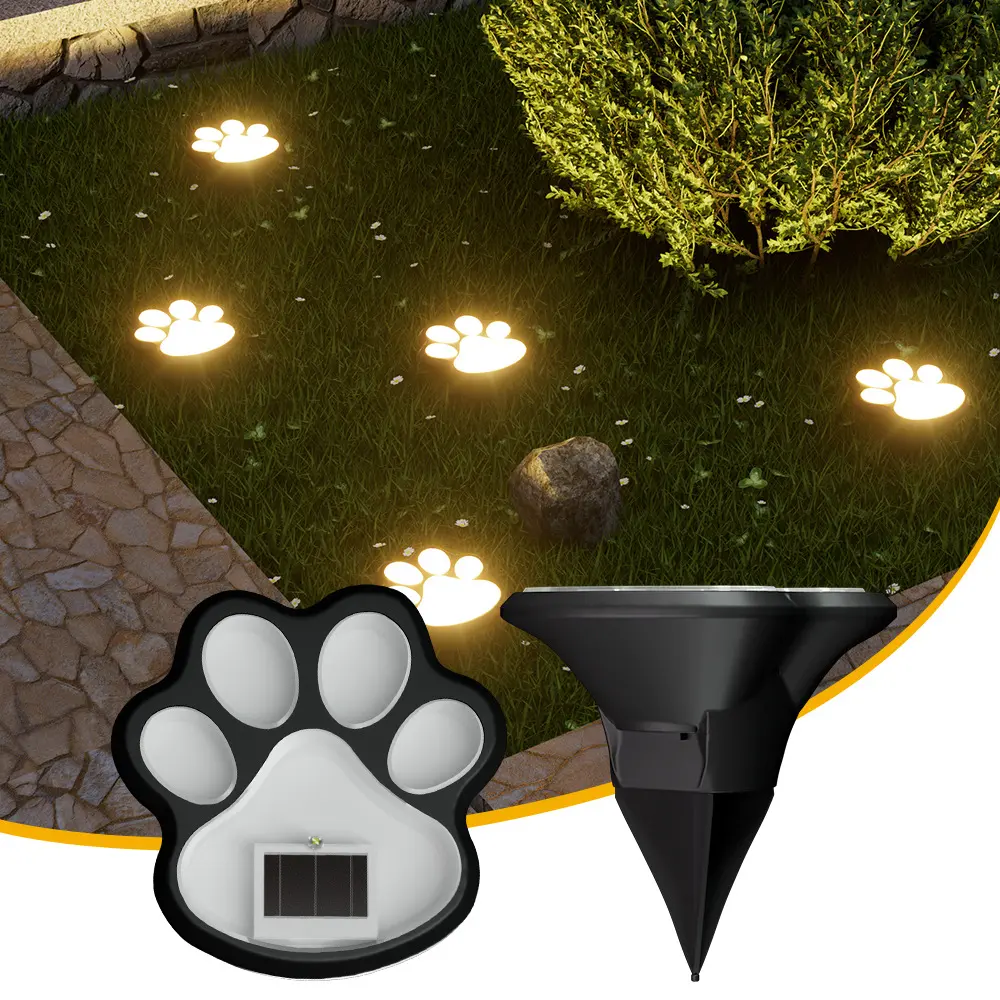 Solar-powered lawn light LED simulated paw print ground stake light outdoor rainproof courtyard garden decorative underground light