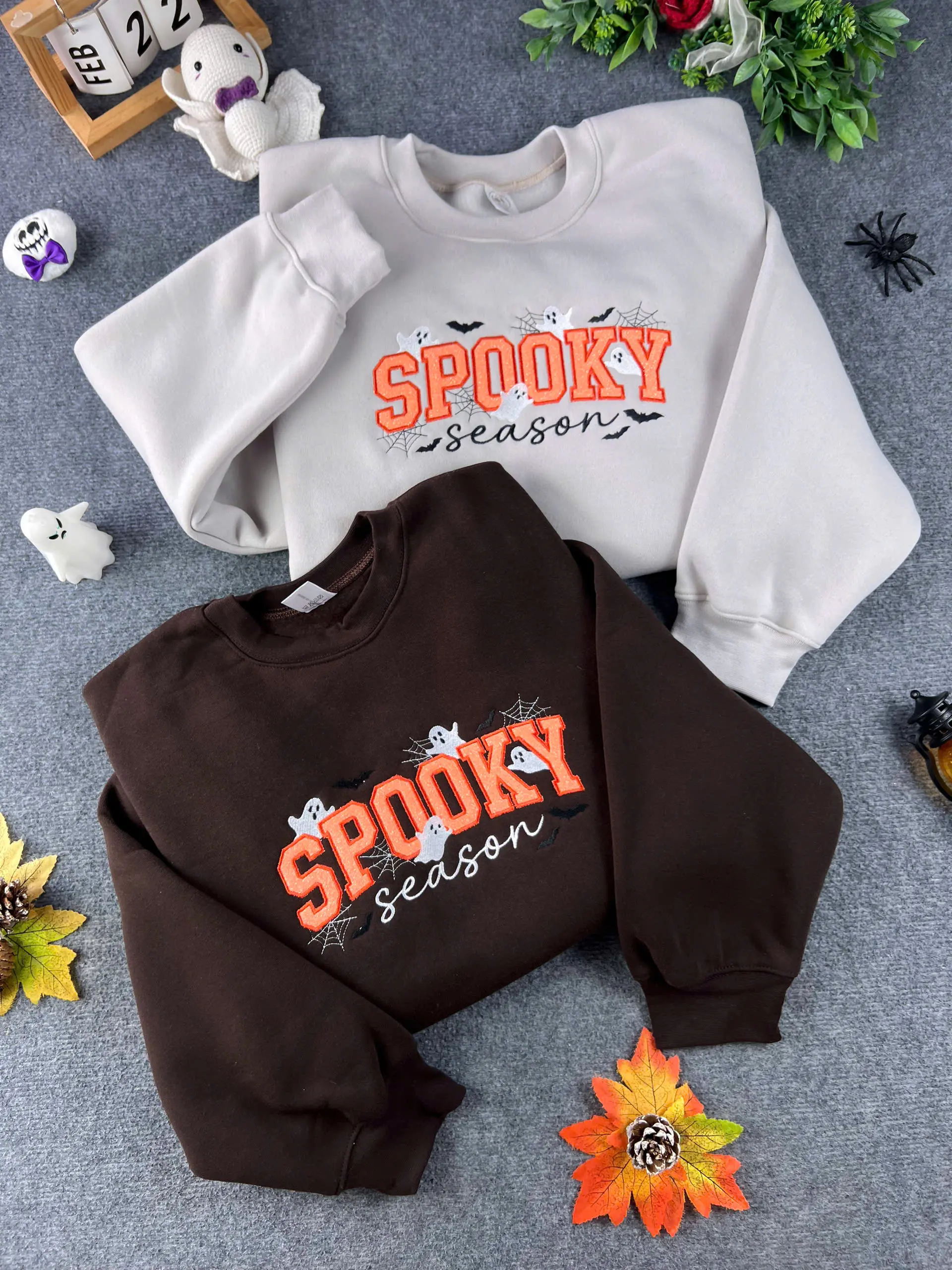 Spooky Season Embroidered Sweatshirt, Halloween Ghost Crewneck, Glitter Orange Letter Sweatshirt, Cute Fall Pullover, Cozy Autumn Gildan Sweatshirt, Pumpkin Season Gift