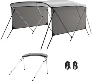 3 Bow Bimini Tops with Mesh Sidewalls Support Poles for Boats Durable Marine Grade Canvas Top Includes 2 Straps Storage Boot 1 Inch Aluminum Frame (3 Bow 6'L x 46" H x 54"-60" W) Boating Accessories Folding Fishing Chair Fishing Equipment