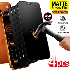 4-Pack Matte Privacy Screen Protector, Ceramic Soft Film for iPhone 16 Pro Max/16 Pro/16 Plus/16/15 Pro Max/14 Pro Max/13/12/11, Anti-Fingerprint, Anti-Scratch, 9H Hardness, Anti-Spy, Easy Installation, Frosted Finish, High-Quality Mate