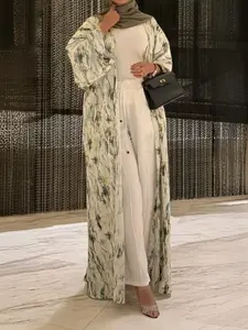 Women's Fashion Middle Eastern Muslim Print Modest Clothes Summer Casual Coat Robe, Elegant Long Robe for Daily Wear, Travel, Holiday, Vacation, Party