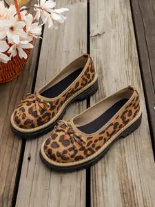 Women's Leopard Print Loafers, Thick Sole PU Leather Shoes, Modest Style, All-Season Wear, Comfortable Women's Single Shoe, Flat