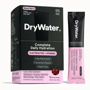 DryWater Complete Daily Hydration (12 Pack) - Mixed Berry. 6 Electrolytes + 5 Vitamins + 1 Amino Acid. No Added Sugar, Nothing Artificial, Real Fruit, Vegan, Gluten Free - (12 Stick Packs)