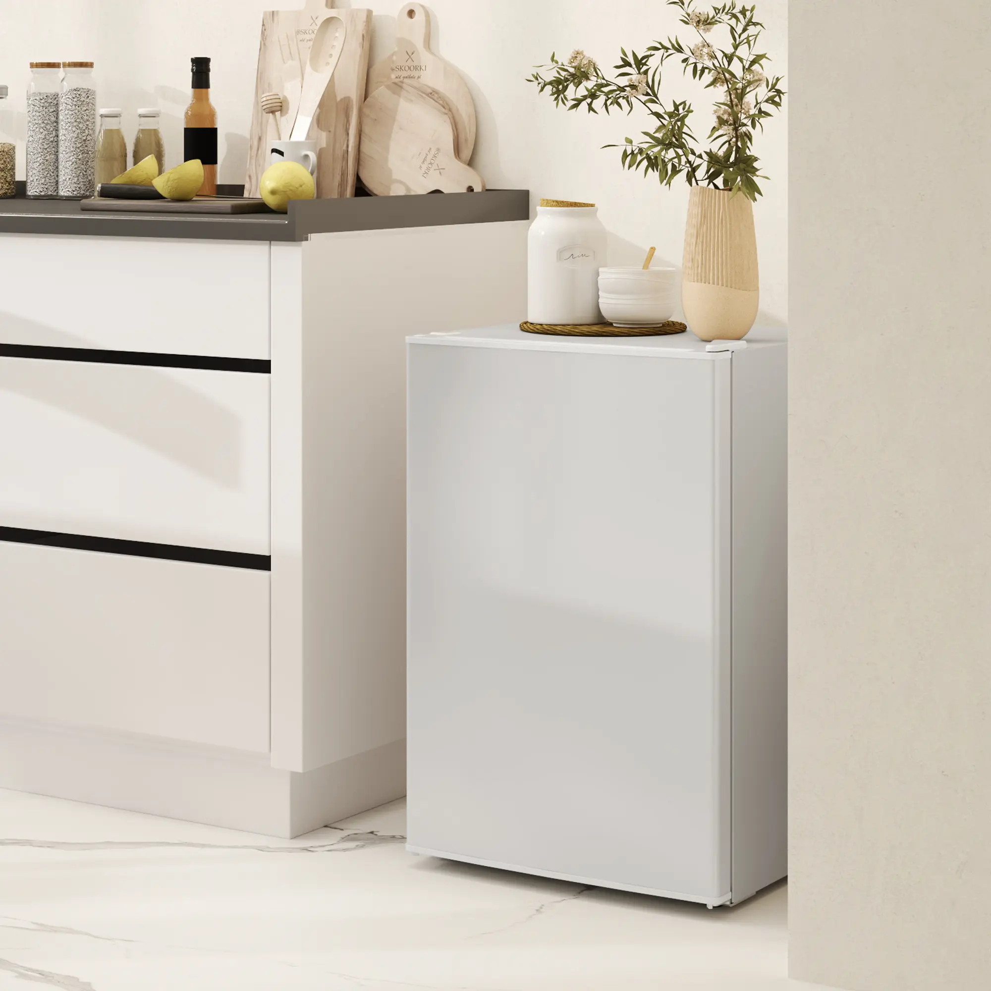 2.5 Cu.Ft Camping Mini Fridge - Single Door Compact Refrigerator with Freezer, Adjustable Thermostat, Reversible Door, White for Outdoor Camp Kitchen Use