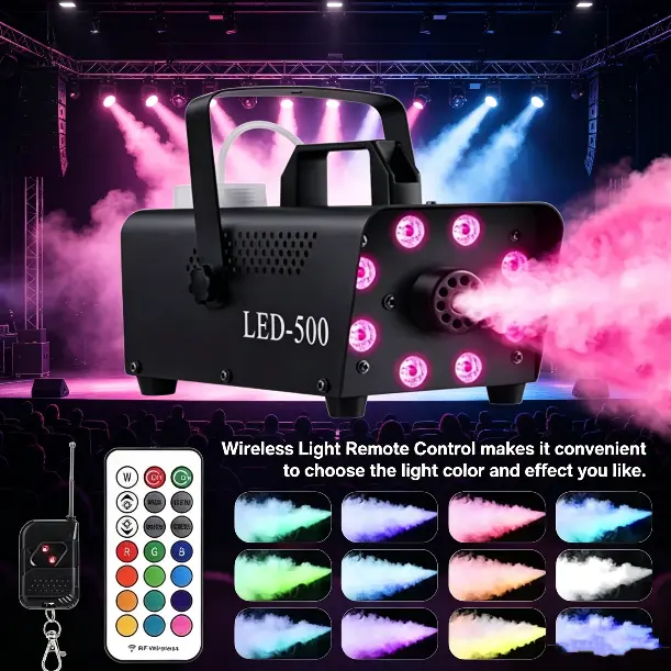 Professional 8-LED Lights Fog Machine with 13 Vibrant RGB LEDs, Fogging Spray, Auto Spray Function & Remote Timer for Christmas, DJ Shows