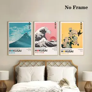 Japanese Fuji Mountain Surfing Canvas Art Set, Modern Home Decoration, Sushi Restaurant Living Room Hallway Decoration, Indoor Wall Decor Unframed, Artwork Modern Art Design