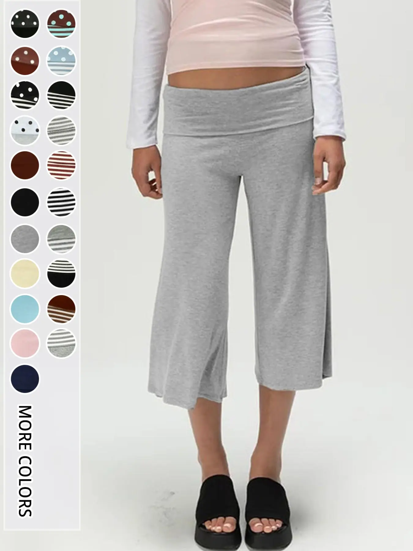 Women's High Waist Wide Leg Three Quarter Pants, Chic Vintage Style Commuter Trousers, Slimming Drape Fit Bottoms, Comfortable Everyday Office Wear, Womenswear, Casual Pants