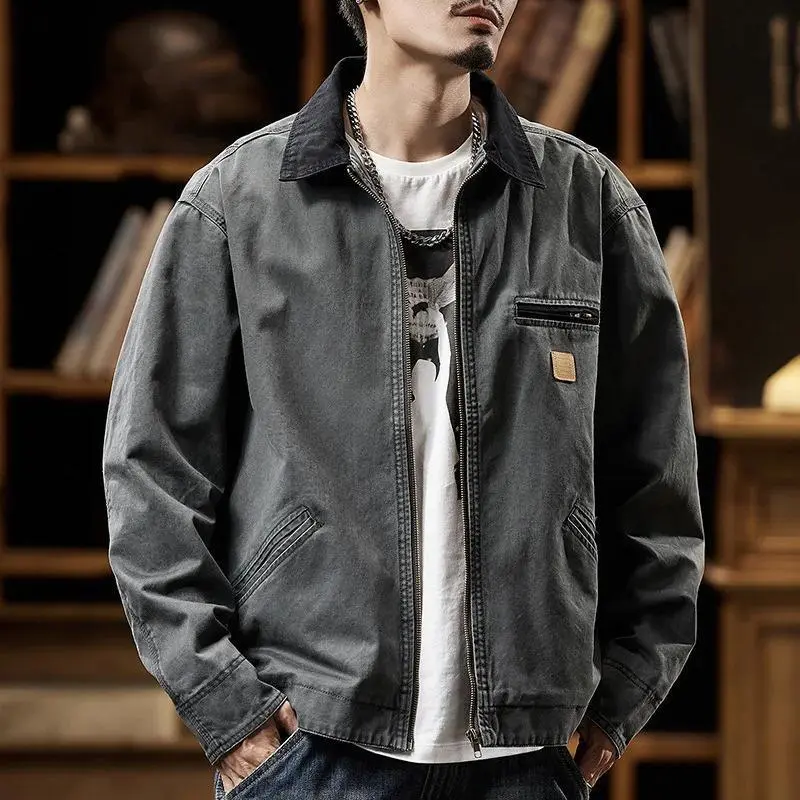 Autumn/Winter Detroit Washed Old Canvas Jackets  jacket Japanese Streetwear Korean Fashion Harajuku Clothing Casual Cotton Menswear