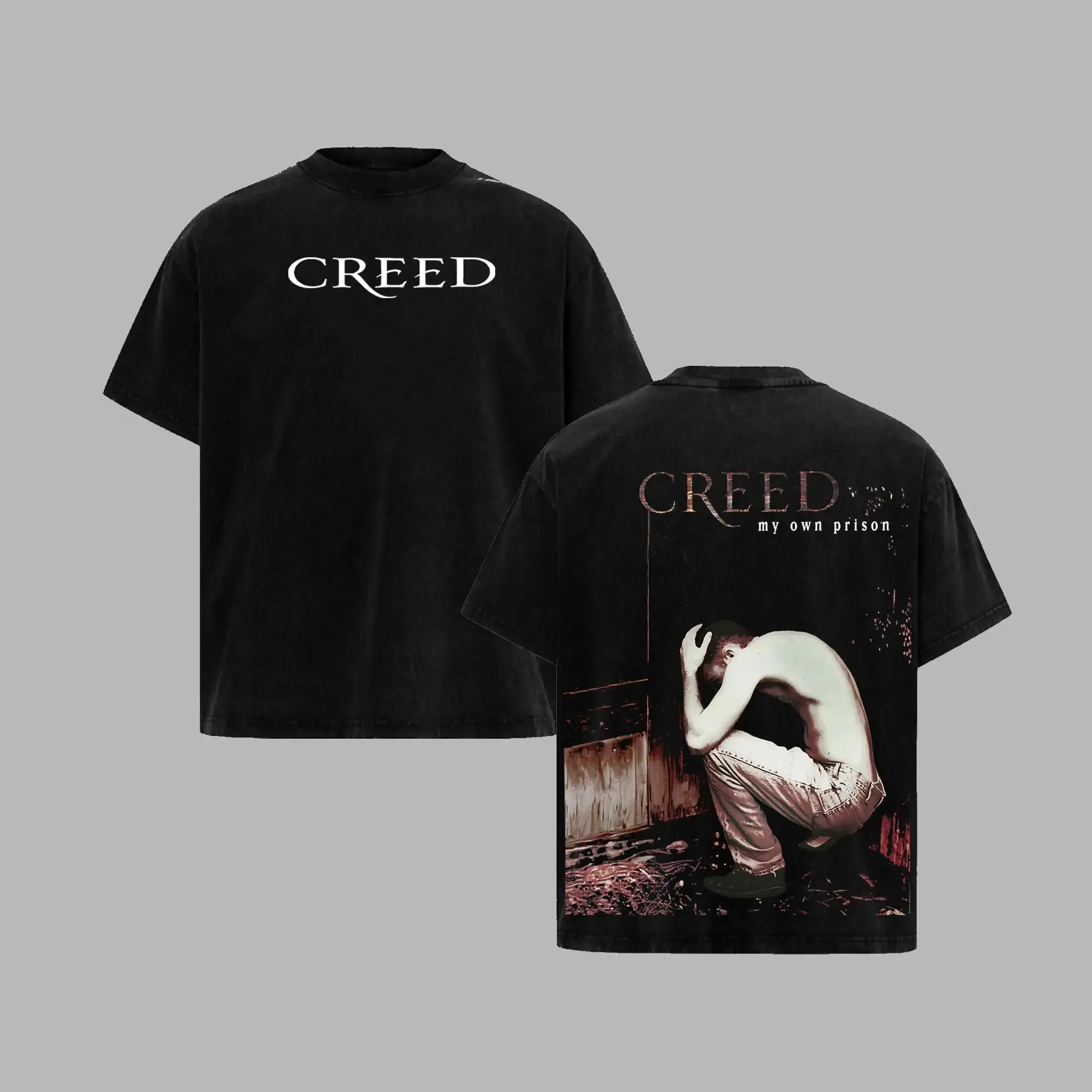 Creed My Own Prison Washed T-Shirt, Double Printed Oversized Music Band Washed Tee, Rock Band Double Printed Washed Hoodie, Gift For Band Fan Crewneck Casual Cotton Fabric Menswear