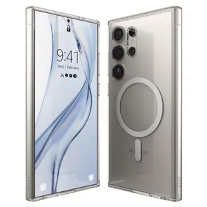 Magnetic Hybrid Clear Case for Samsung Galaxy S24 Ultra, Strong Magnets, Shockproof Protective Cover, Two Material Protection