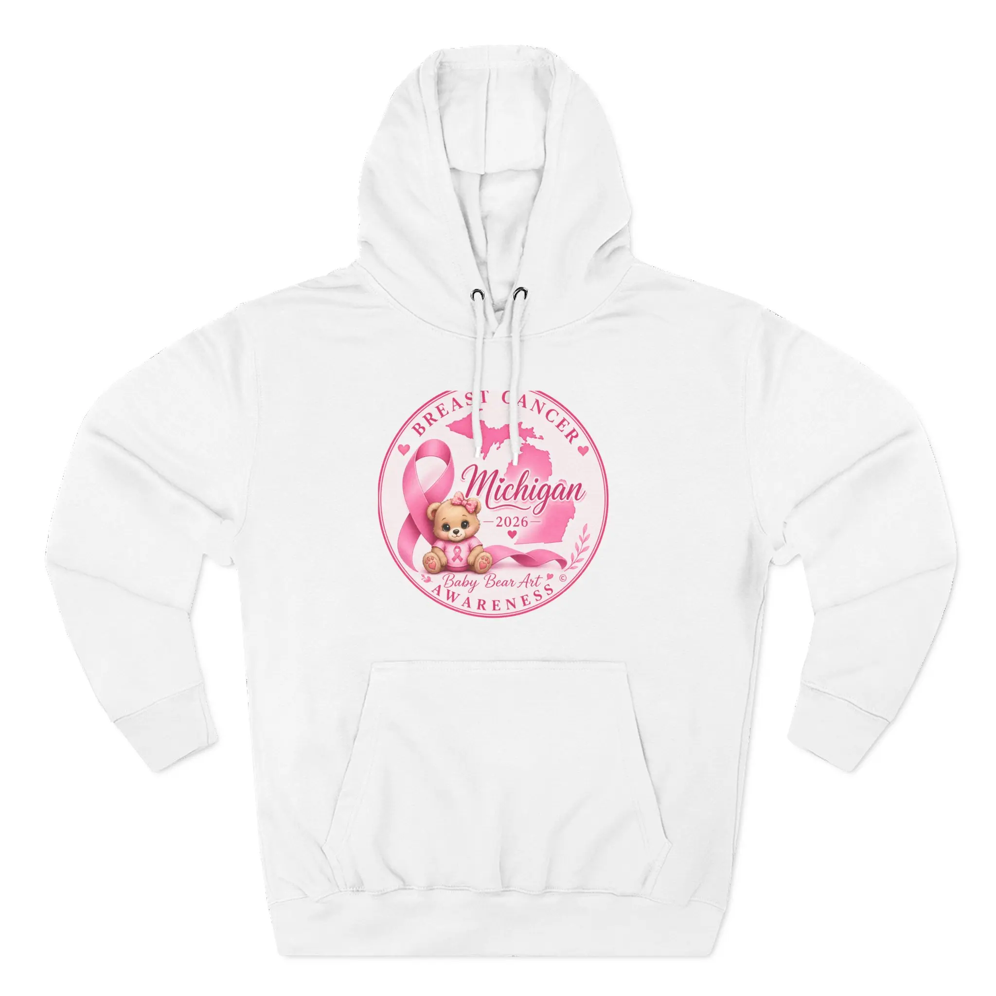 Michigan Breast Cancer Awareness Ribbon Hoodie | Pink Ribbon Bear