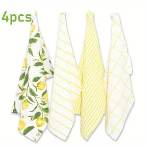 Set of 4 Pantry Lemons All Over Kitchen Dish Towel, Cotton Absorbent Multi Purpose Kitchen Linen, Drying Dish Hand Towels, 16 x 24 inch