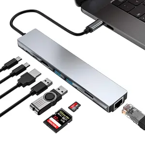 8in1 USB Type C Hub USB3.0 4K HDMI RJ45 SD/TF Dongle Adapter for Macbook Pro Air