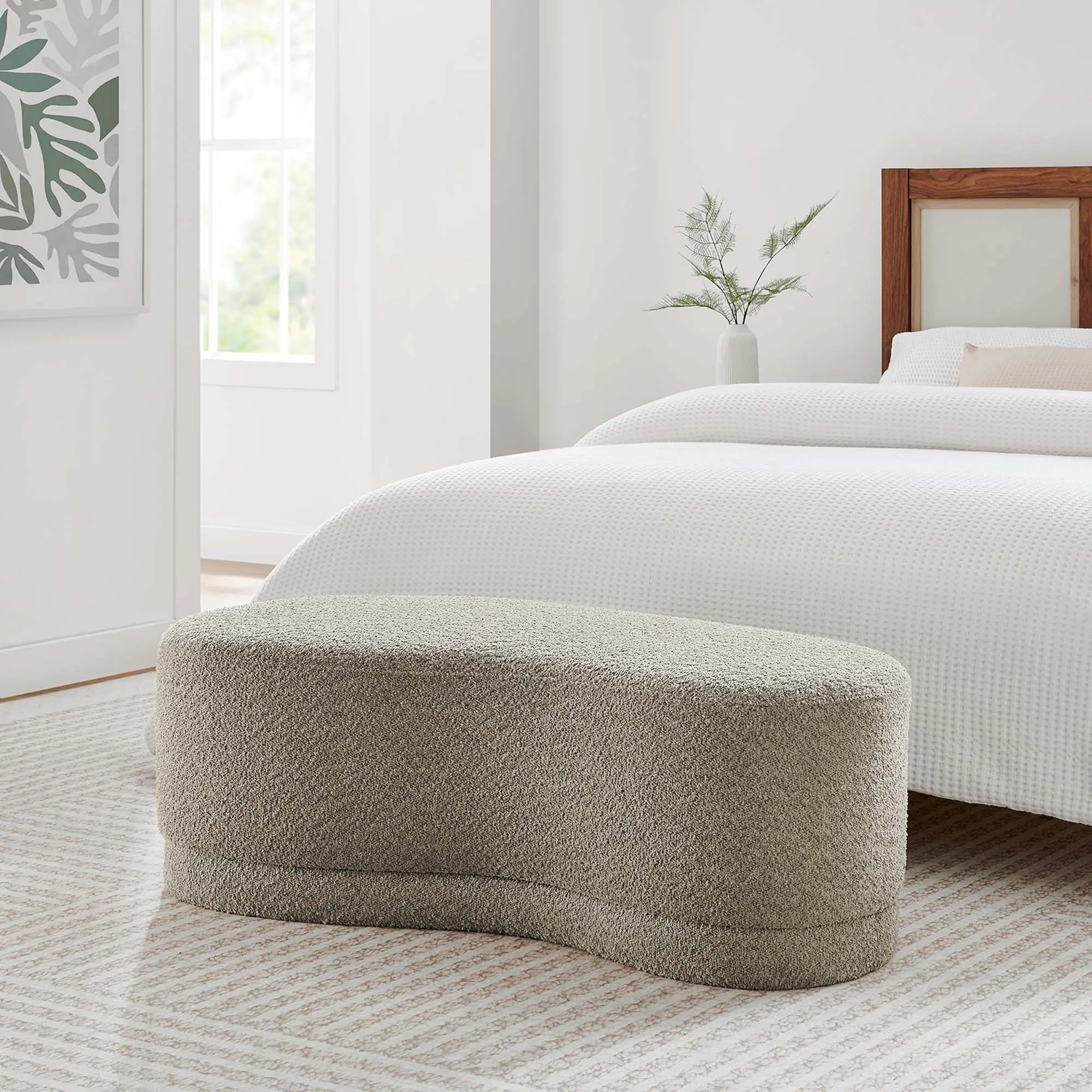 Nimbus 48 inches Fully Assembled Cushioned Upholstered Ottoman Bench, Modern Home Lounge Furniture, Oat-Colored 804 lbs Capacity Bedroom Stool