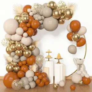 153Pcs Burnt Orange Balloon Garland Arch Kit, Different Sizes 18 12 10 5Inch White Sand Nude Latex Metallic Gold Confetti Thanksgiving Fall Balloons For Baby Shower Birthday Party Decorations