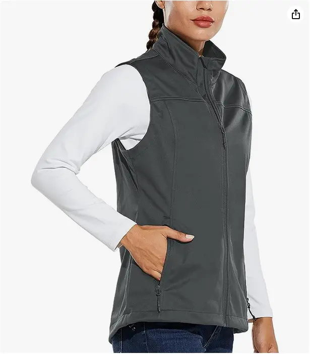 baleaf Women's Lightweight Softshell Vest, Windproof Athletic Apparel with Stand Collar and Zipper Pockets for Running, Hiking & Golf, Outer Utility Pockets