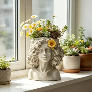 Resin Ornament, and Lady Portrait Planter, 10 Inch Indoor/outdoor Statue, Vintage Style Garden Decor, Gift for Plant Lovers