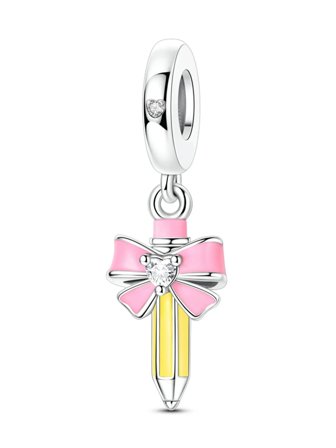 Silver Color Bow Pencil Charm, Whimsical Pencil Design, Perfect for 3mm Bracelets and Necklaces, DIY Pendant, Ideal for Graduation and Summer Celebrations