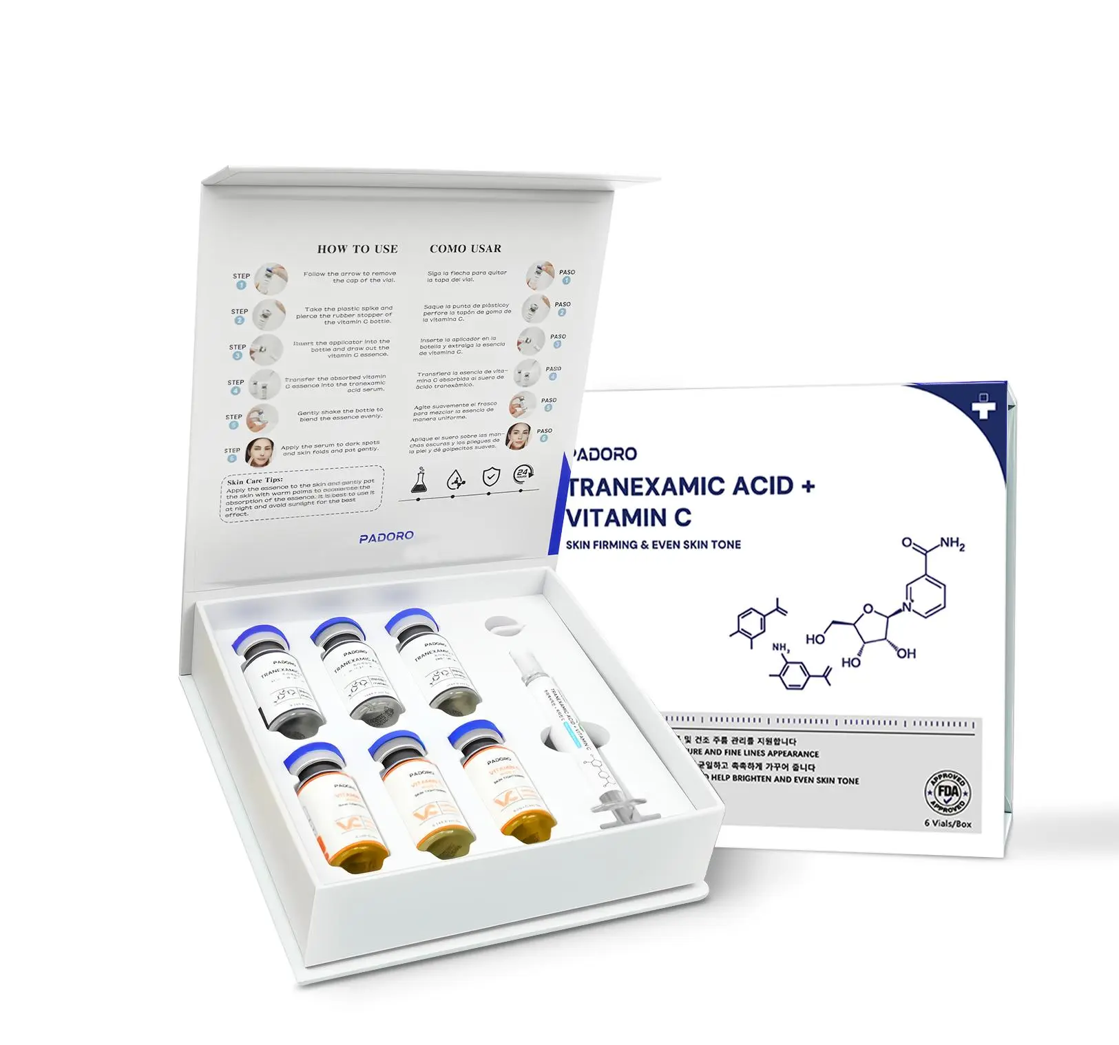 PADORO Tranexamic Acid Serum, Gold Vitamin C, Dark Spots, Pigmentation Serum, Improves the Appearance, Anti-Aging Serum, Suitable for All Skin Types, Skincare, Repairs and Comforts, Reduces Wrinkles, Moisturizes, Holiday Gift
