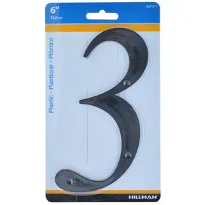 212 MAIN 6 in. Reflective Plastic Nail-On Number 3 House Number Signs, Black, Weatherproof Home Decor - Pack of 3