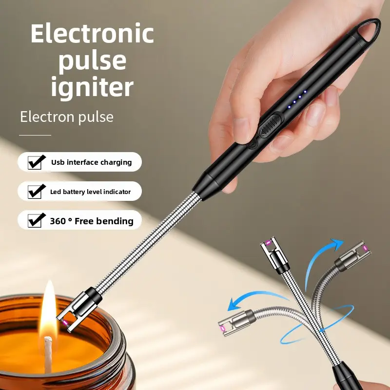 Portable Rechargeable Metal Pulse Lighter with Hose - Easy-to-Use Key Chain Self Igniter Torch for Outdoors, Kitchen Gas Stove
