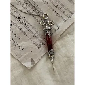 Medieval Witch Carved Syringe Pendant Necklace - Gothic Punk Aesthetic Costume Jewelry for Fashion Accessory Enthusiasts