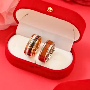 2pcs wedding rings stainless steel, fashion style with Roman numerals and wood for couple, suitable for daily wear, engagement, jewelry gift, birthday