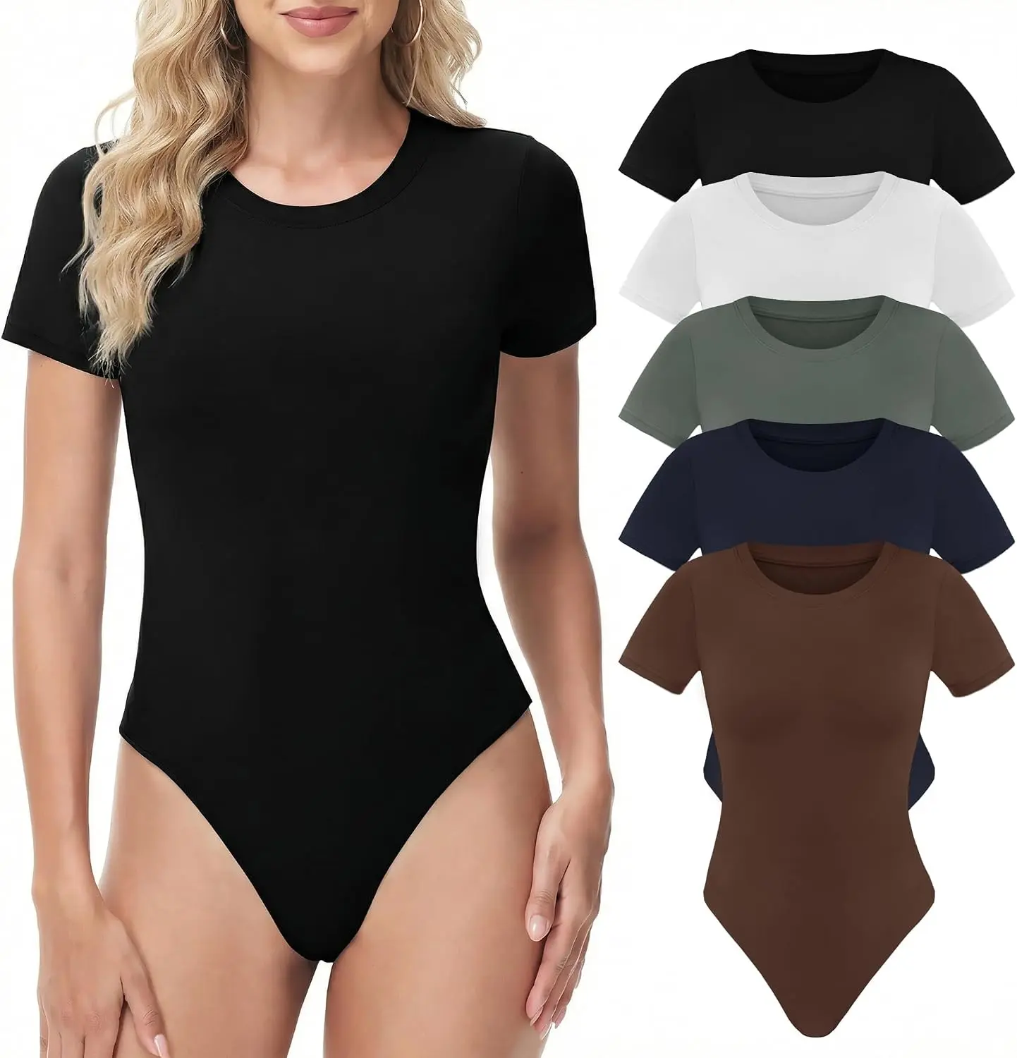 Body Suits for Womens, 1/5 Pack - Short Sleeve Round Neck Outfits T Shirts | Tummy Control Bodysuits Blouse, Outfits Leotards for women, Compression Tops, Business Casual 2026