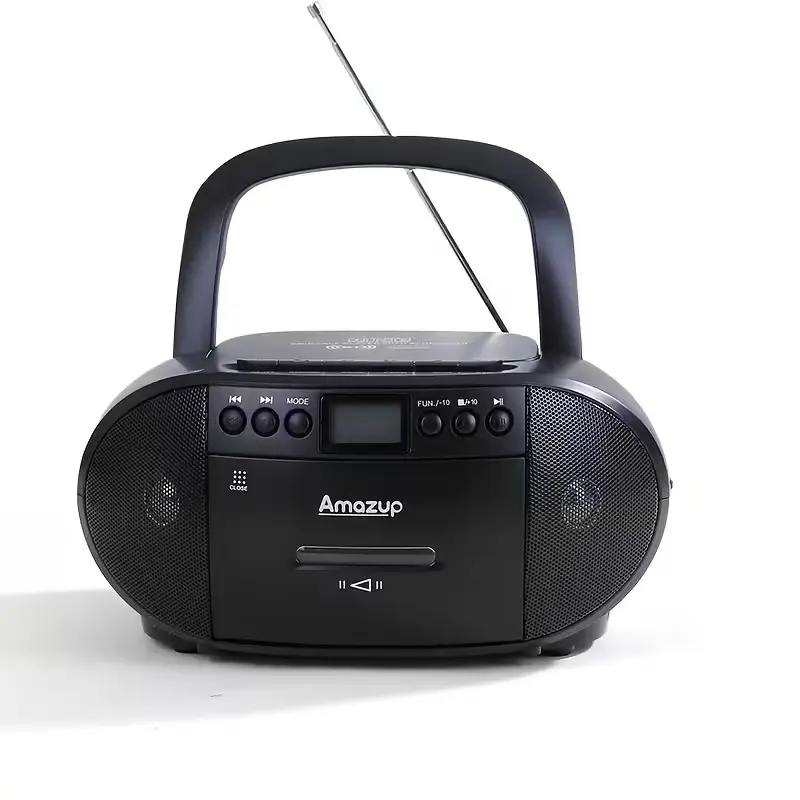 Portable CD & Cassette Boombox - Bluetooth, AM/FM Radio, USB Playback, Dual Stereo Speakers, Headphone Jack, AC/Battery Power, LCD Display, Built-In Handle - Versatile Music Player for Home, Travel, Nostalgic Audiophiles,gift for Father's Day