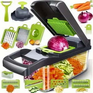 Multi-Function Vegetable Chopper and Slicer Set with 8 Interchangeable Blades and Storage Container for Easy Food Prep