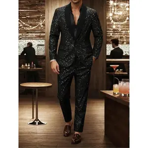 Men'sGlitterSuitSet,SlimFitOneButtonBlazer&Pants,Two-pieceOutfitsforMen,FashionMen'sFormalClothingforParty,Wedding,StagePerformance,LongSleeveTuxedo,BlazerTrouser,LongsleevesMenswear,FormalAttire