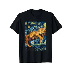 [100% Cotton] Cat Lover'S Essential: Premium Cotton Tee Featuring Van Gogh'S Starry Night Feline Artwork Golf Gift T-Shirt For Men And Women  Golf Gift T-Shirt For Men and Women