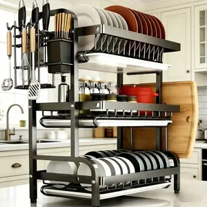 3 tier drain rack – a space-saving kitchen countertop organizer with a multi-tiered drain design to ensure dishes dry quickly. Sturdy, durable, and rust-resistant, it can be assembled without tools. Perfect for small kitchens and compact countertops. ️
