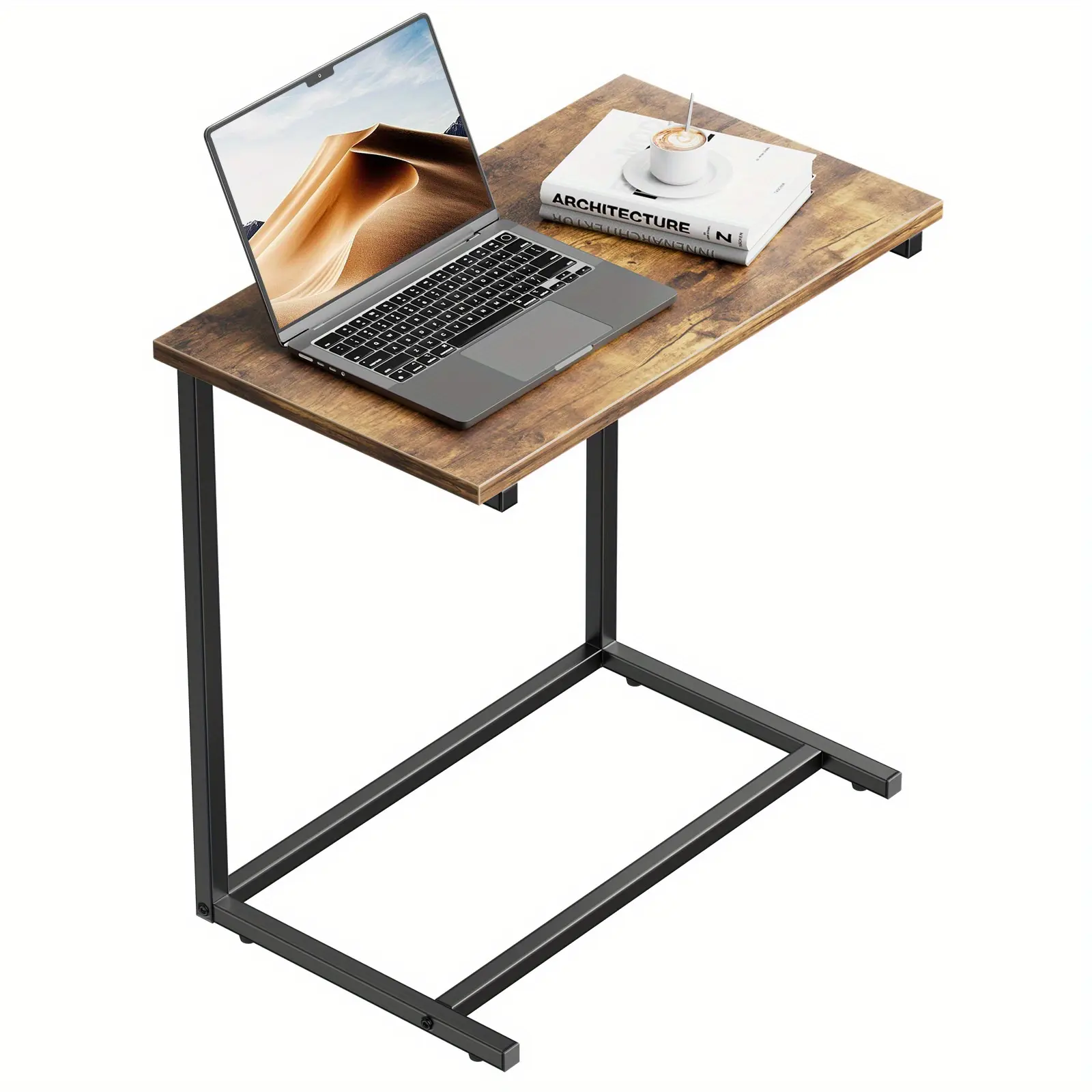 C-shaped side table, can slide under the sofa, suitable for sofas, TVs, snacks, suitable for small spaces, living room, brown