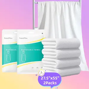 2Pack Disposable Bath Towels Durable Large Portable Thicken Camping Towels for Travel Hotel Business Trip Swimming Pet Towels Sauna Spa Hot Spring Water Play 55''X27.5''（Vacuum packed）, Wash Towel