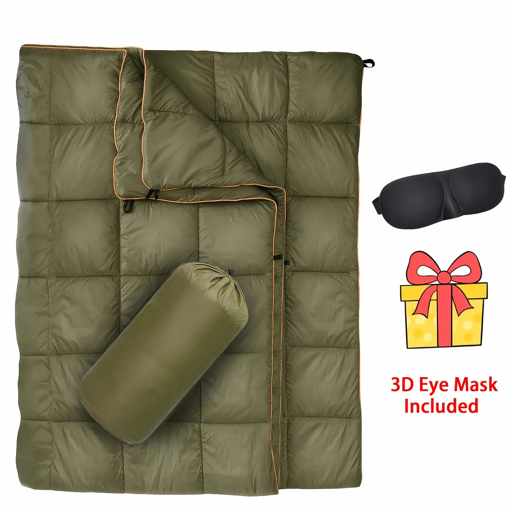 Outdoor Camping Puffy Blanket Foldable, Lightweight And Warm, With A 3D Eye Mask | Suitable For Outdoor, Car, Sofa, Travel, Stadium, Festival, Beach, Hammock | Camping Gear And Equipment, Car Accessories, Camping Must Haves Blankets, Local Warehouse