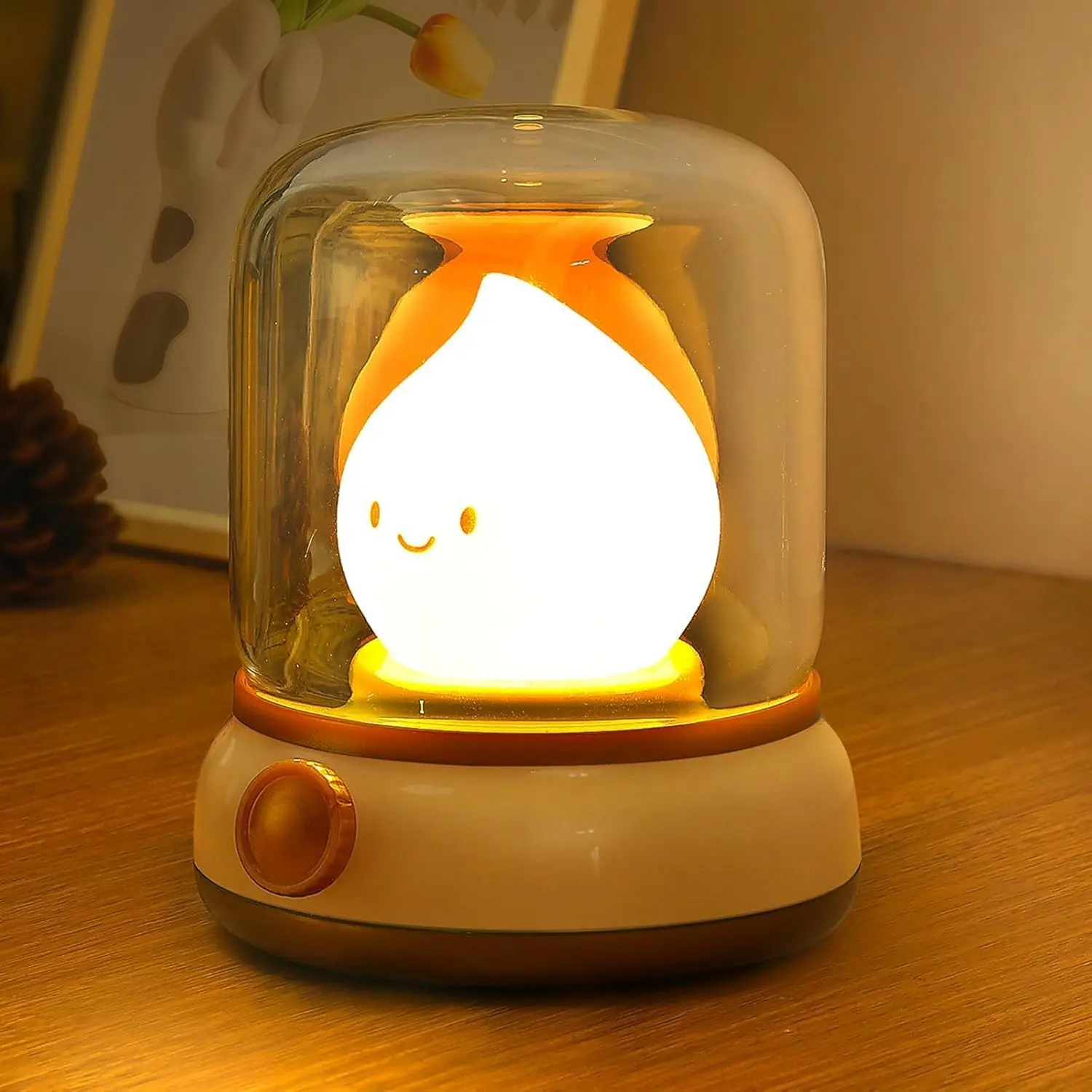 Ghost Campfire Desk Lamp Cute, Small Bedside Table Lamp Dimmable, 2 Modes Warm Night Light with Timer, Cordless Rechargeable Battery Night Light for Kids Teens, Vintage Ambient Light