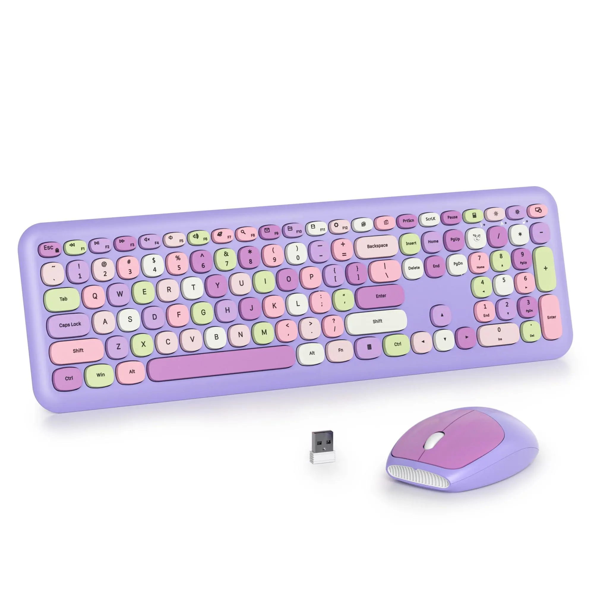 Wireless Typewriter And Mouse Combo Retro 104 Key Full Size Office Set Purple With Silent Round Keycaps  Ideal For Laptop Desktop Cute Design (purple)
