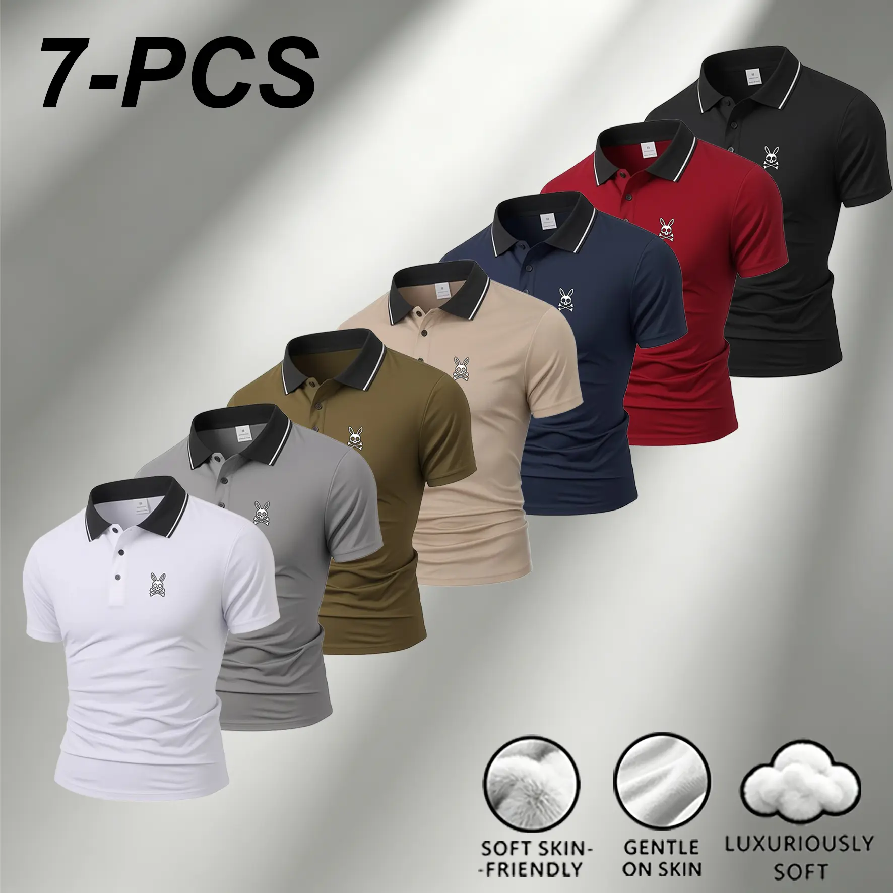 Men's Trendy Printed Polo Shirt - Contrast Collar, Slim Fit, Short Sleeves, Honeycomb Mesh Breathable Fabric, Cartoon Design, Smart Casual Style for Business Wear, Lapel Solid Color Top, Chic, Embroidery