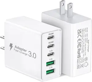 2Pack USB C Fast Charger Block,50W 5-Port USB C Wall Charger Brick,2 USB A & 3 USB C PD3.0 Power Adapter Multiport Type C  Plug for  16/15/14/13,Pad Mini/Pro,AirPods 4,GalaxyS23(White)