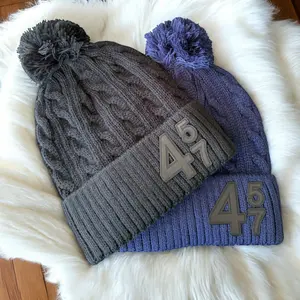 Trump 45 47 Acrylic Cable Knit Beanie with Pom Pom in Black and Navy for Men and Women