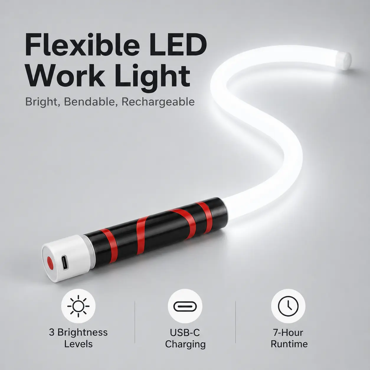 Magnetic Rechargeable LED Work Light, 27 Inch Bendable Flashlight Stick for Car Repair, Garage, Mechanic, Camping, Off-Road & Emergency Use