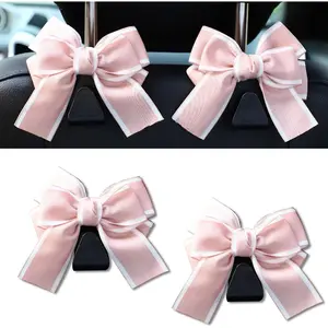 2 count  Seat Headrest Hooks, Cute Bow  Rear Seat Bracket Hook for Purses and Bags, Automotive Purse Hook Hanger, Universal for SUV, Sedan,  (+White)