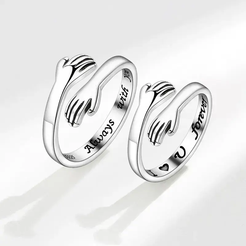 DearLuniva S 2PCS Hug Ring for Women & Teen Girls Adjustable Jewelry with "Always with You" & "Forever" Inscription Perfect for Mothers Day Birthdays Gifts for Daughters Mom Sister Wife Friends Grandma Engraved Ring Heart Signet Ring