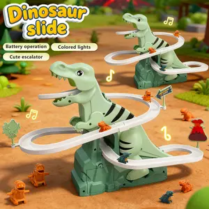 Children's Electric Dinosaur Climbing Stairs Slide Toy,Simulation Track Inertia Sliding Toy, Children's Dynamic Movement Electric Climbing Stairs Toy, Birthday Gift for Boys & Girls