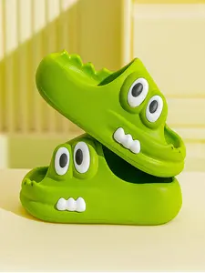 Fashion Crocodile Pattern Slippers, Cute Boy Girl Home Indoor Outdoor Shoes, Casual PVC Cut Out Design, Solid Color, Fun Slippers