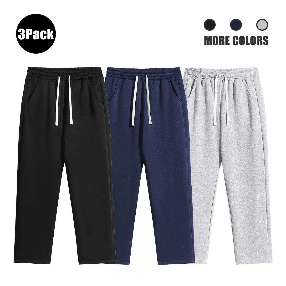 Men's 3-Pack Sweatpants, Straight-Cut Fleece Lined Polyester Activewear with Drawstring Waist, Sporty, Comfortable & Breathable for Running & Everyday Wear, Tracksuit Pants, Casual Comfy Joggers, Drawstring Waist Jogger, Sporty Comfy Breathable, Casual At