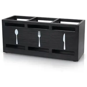 Wooden Silverware Caddy Flatware Cutlery Holder, Wood Silverware Organizer Containers, Small Black Kitchen Utensil Holder for Countertop, Spoon and Fork Flatware Utensils Caddy for Party