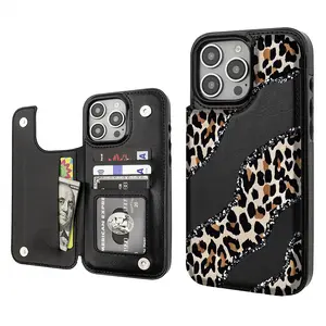 Blink leopard print Pattern Phone Cases Compatible For With iphone 17 16 15 14 13 12 PRO PLUS MAX AIR PU Black Brown Pink Durable Flip High quality Leather Credit Card Bag Holder Mother Gift Wallet Shockproof Anti-Drop Full Protection Shell Cover